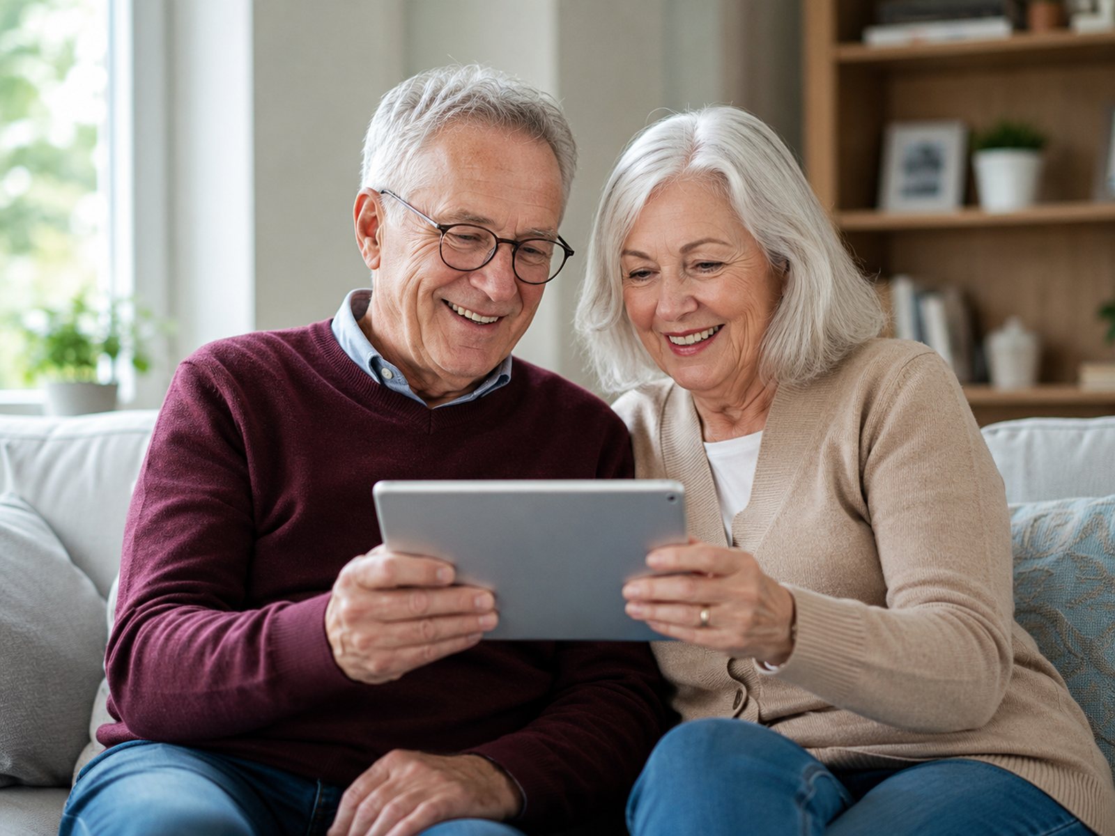 A patient and her husband watching their story together at home